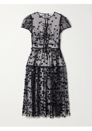 Cecilie Bahnsen - Cbnanna Sequin-embellished Polka-dot Tulle Midi Dress - Black - UK 6,UK 8,UK 10,UK 12,UK 14