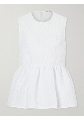 Cecilie Bahnsen - Margueritte Embroidered Cotton-blend Cloqué Peplum Top - White - UK 6,UK 8,UK 10,UK 12,UK 14