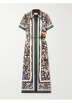 ALÉMAIS - Maroc Belted Printed Linen Midi Dress - Brown - UK 4,UK 6,UK 8,UK 10,UK 12,UK 14,UK 16