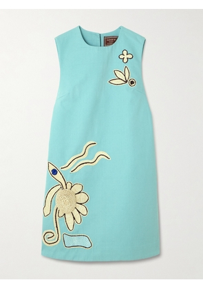 ALÉMAIS - Azar Embroidered Cotton-canvas Mini Dress - Blue - UK 4,UK 6,UK 8,UK 10,UK 12,UK 14