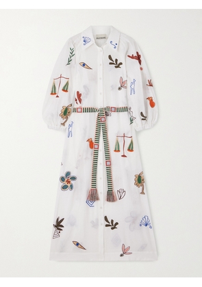 ALÉMAIS - + Lrnce Mina Embroidered Ramie Midi Shirt Dress - Cream - UK 4,UK 6,UK 8,UK 10,UK 12,UK 14,UK 16