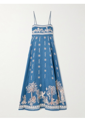 ALÉMAIS - Acacia Printed Linen Midi Dress - Blue - UK 4,UK 6,UK 8,UK 10,UK 12,UK 14
