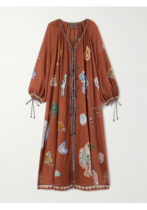 ALÉMAIS - + Lrnce Printed Ramie And Cotton-blend Midi Dress - Red - UK 4,UK 6,UK 8,UK 10,UK 12,UK 14,UK 16