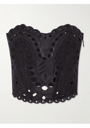 Charo Ruiz - Kai Cropped Broderie Anglaise Cotton-blend Top - Black - x small,small,medium,large