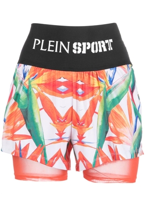 Plein Sport floral-print double-layered cotton running shorts - Black