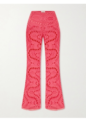 Charo Ruiz - Stern Broderie Anglaise Cotton-blend Flared Pants - Pink - x small,small,medium,large,x large