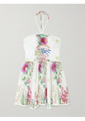 Charo Ruiz - Alheli Lace-trimmed Cutout Floral-print Cotton-blend Voile Halterneck Mini Dress - White - x small,small,medium,large