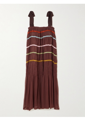 ALIX OF BOHEMIA - Emrys Clove Aurora Tiered Striped Gauze Midi Dress - Brown - x small,small,medium,large,x large