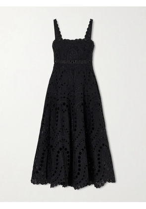 Charo Ruiz - Glimmer Scalloped Broderie Anglaise Cotton-blend Midi Dress - Black - x small,small,medium,large,x large