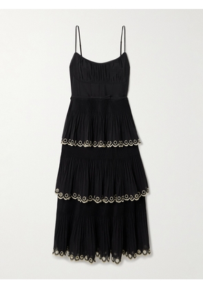 Zimmermann - Tiered Embroidered Georgette Midi Dress - Black - 00,0,1,2,3,4