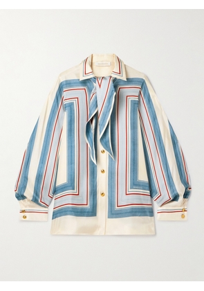 Zimmermann - Tie-neck Striped Silk-twill Shirt - Blue - 00,0,1,2,3,4