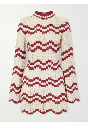 ALIX OF BOHEMIA - Romy Scalloped Striped Crocheted Cotton Mini Dress - Off-white - x small,small,medium,large,x large