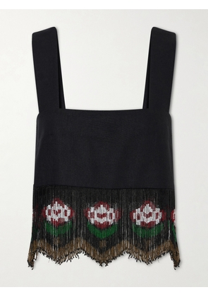 ALIX OF BOHEMIA - Mia Cropped Bead-embellished Fringed Silk Top - Black - x small,small,medium,large,x large