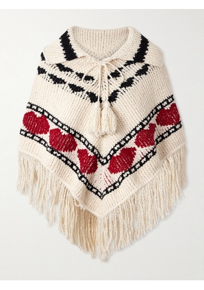ALIX OF BOHEMIA - Faune Fringed Jacquard-knit Cotton Poncho - Off-white - One size