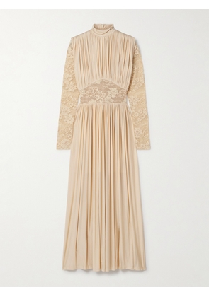 Zimmermann - Ruched Stretch-jersey And Lace Maxi Dress - Cream - 00,1,2,3,4