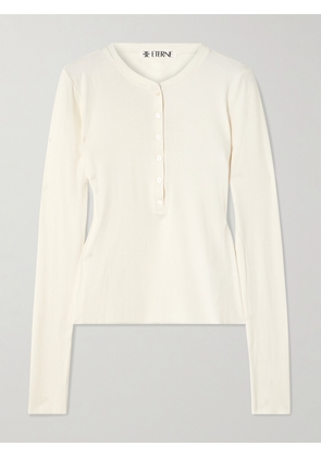 ÉTERNE - Ribbed-knit Henley Top - Cream - x small,small,medium,large,x large