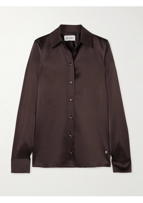 ÉTERNE - Constance Embellished Stretch-silk Satin Shirt - Brown - XS/S,M/L