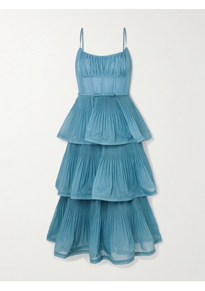 Zimmermann - Tiered Pleated Voile Midi Dress - Blue - 00,0,1,2,3,4