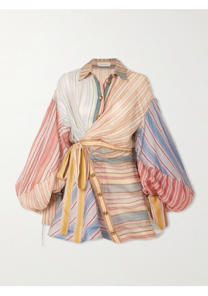 Zimmermann - Rebellion Patchwork Striped Linen And Silk-blend Voile Mini Wrap Dress - Multi - 00,0,1,2,3,4