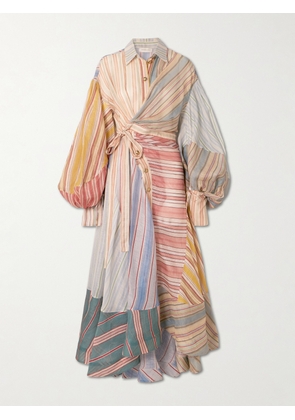 Zimmermann - Rebellion Patchwork Striped Linen And Silk-blend Voile Midi Wrap Dress - Multi - 00,0,1,2,3,4
