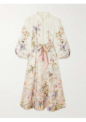 Zimmermann - Rebellion Tie-detailed Printed Linen Midi Dress - Cream - 00,0,1,2,3,4