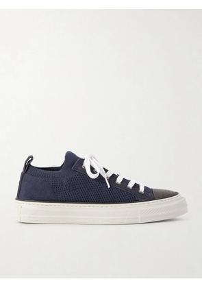 Brunello Cucinelli - Bead-embellished Suede-trimmed Stretch-knit Sneakers - Blue - IT35,IT36,IT36.5,IT37,IT37.5,IT38,IT38.5,IT39,IT39.5,IT40,IT40.5,IT41