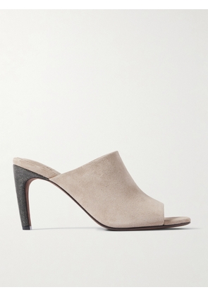 Brunello Cucinelli - Bead-embellished Suede Mules - Gray - IT36,IT36.5,IT37,IT37.5,IT38,IT38.5,IT39,IT39.5,IT40,IT40.5,IT41