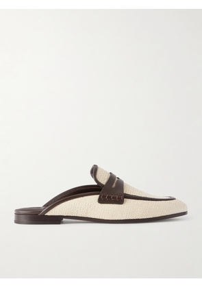 Brunello Cucinelli - Leather-trimmed Raffia Mules - Cream - IT36,IT36.5,IT37,IT37.5,IT38,IT38.5,IT39,IT39.5,IT40,IT40.5,IT41