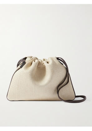 Brunello Cucinelli - Embellished Leather-trimmed Raffia Shoulder Bag - Cream - One size