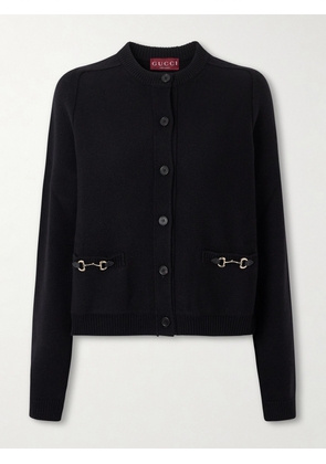 Gucci - Horsebit-embellished Leather-trimmed Wool And Cashmere-blend Cardigan - Black - x small,small,medium,large