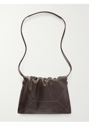 Brunello Cucinelli - Embellished Leather Shoulder Bag - Brown - One size