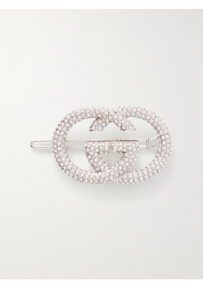 Gucci - Interlocking Gg Crystal-embellished Silver-tone Hair Clip - One size