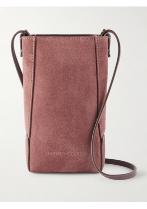 Brunello Cucinelli - Embellished Leather-trimmed Suede Pouch - Burgundy - One size