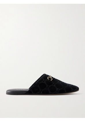Gucci - Crystal-embellished Horsebit-detailed Velvet Slippers - Black - IT36,IT37,IT37.5,IT38,IT38.5,IT39,IT39.5,IT40,IT40.5,IT41