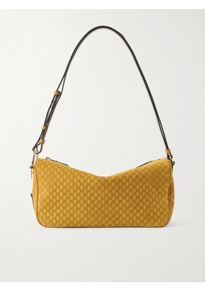 Gucci - Horsebit-detailed Leather-trimmed Debossed Suede Shoulder Bag - Yellow - One size