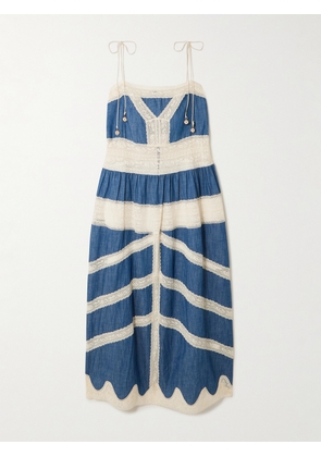 Zimmermann - Awaken Lace-trimmed Denim Midi Dress - Blue - 00,0,1,2,3,4