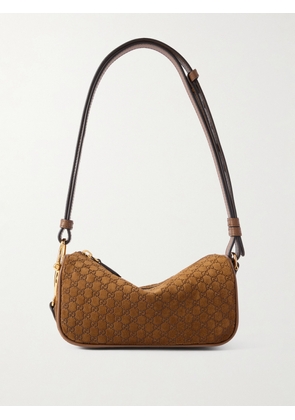 Gucci - Logo-debossed Leather-trimmed Suede Shoulder Bag - Brown - One size