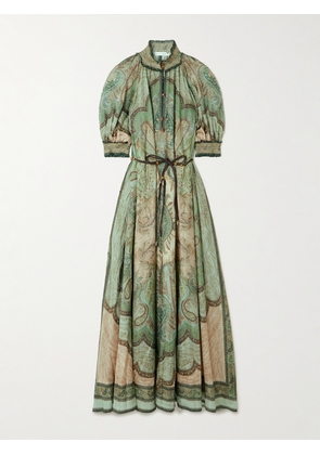 Zimmermann - Wanderlust Belted Shirred Printed Silk-habotai Midi Dress - Blue - 00,0,1,2,3,4