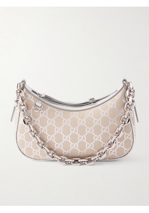 Gucci - Gg Emblem Metallic-trimmed Printed Textured-leather Shoulder Bag - Silver - One size