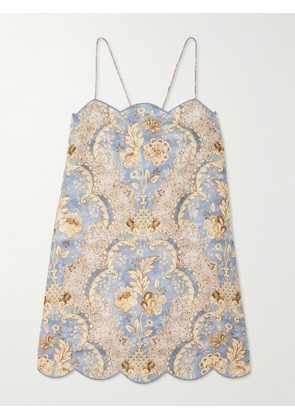 Zimmermann - Daylight Scalloped Printed Linen Mini Dress - Blue - 00,0,1,2,3,4