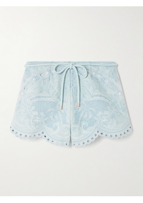 Zimmermann - Daylight Scalloped Broderie Anglaise Denim Shorts - Blue - 00,1,2,3,4