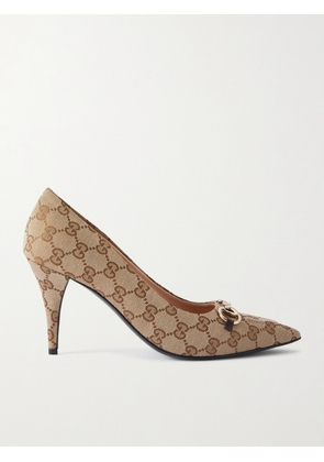 Gucci - Horsebit-detailed Canvas-jacquard Pumps - Neutrals - IT36,IT37,IT37.5,IT38,IT38.5,IT39,IT39.5,IT40,IT41
