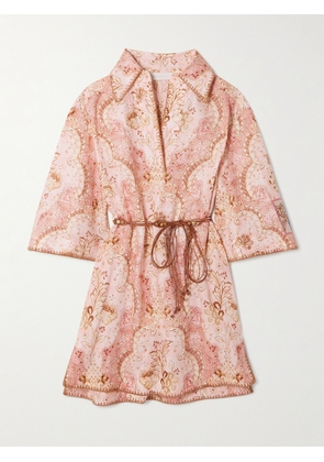 Zimmermann - Daylight Belted Printed Linen Mini Dress - Pink - 00,0,1,2,3,4