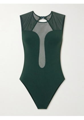 Eres - Unique Open-back Mesh-trimmed Swimsuit - Green - FR 38,FR 40,FR 42,FR 44,FR 46,FR 48