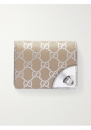 Gucci - Gg Emblem Small Metallic-trimmed Printed Textured-leather Wallet - Silver - One size