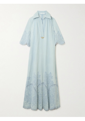 Zimmermann - Daylight Broderie Anglaise Denim Midi Dress - Blue - 00,0,1,2,3,4