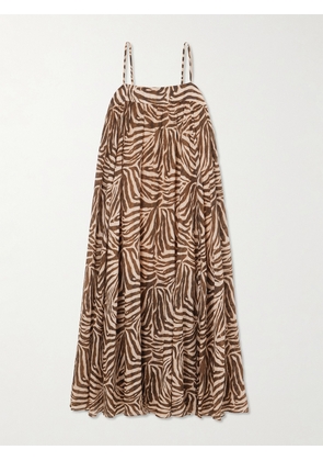 Zimmermann - Wanderlust Gathered Zebra-print Cotton Maxi Dress - Animal print - 00,1,2,3,4
