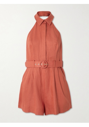 Zimmermann - Awaken Belted Linen Playsuit - Orange - 00,1,2