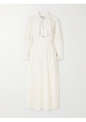 MAISON MAYLE - Joeldi Ruffled Lace-trimmed Silk Charmeuse And Crepe De Chine Dress - Ivory - US0,US2,US4,US6,US8,US10