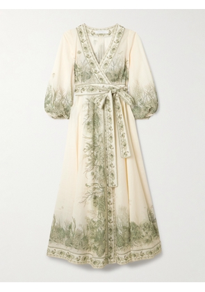 Zimmermann - Wanderlust Belted Printed Cotton-voile Wrap Midi Dress - Green - 00,0,1,2,3,4
